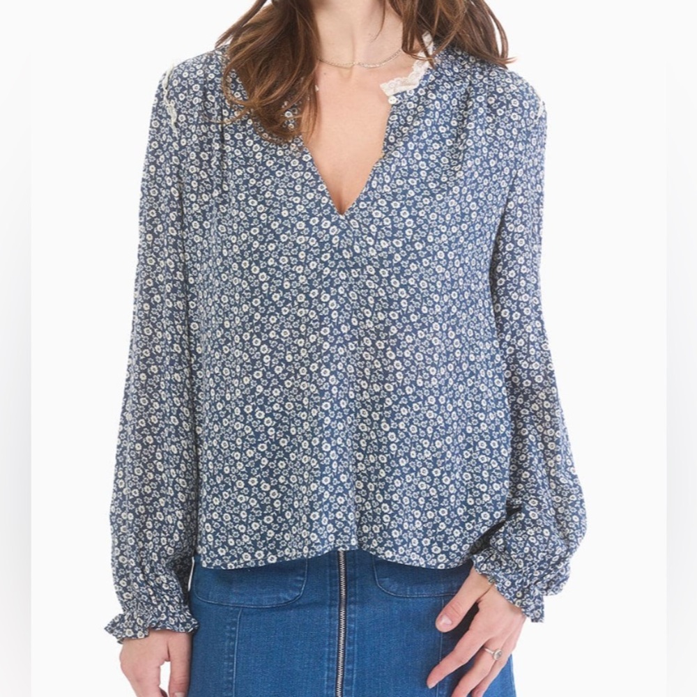 Cameo Tammy Blouse Floral Lace Country Cottagecore Prairie Peasant XS #17